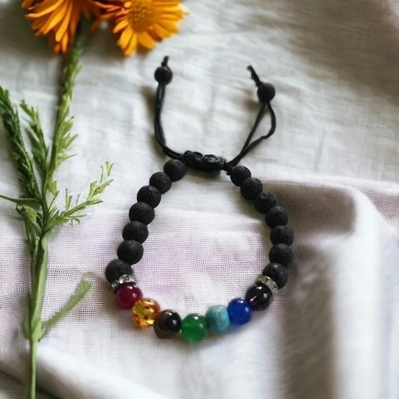 7 Chakra Lava Stone Bracelet - Picture 3 of 3